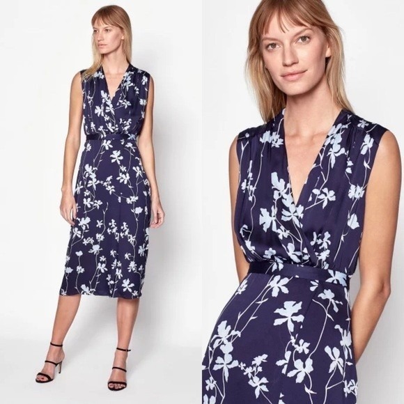 Equipment Dresses & Skirts - Equipment Femma Navy Blue Floral‎ Sleeveless Midi Dress Size XS